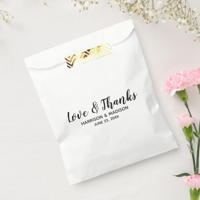 Sachets En Papier Love & Merci noir stylish script mariage moderne (Scellé)
