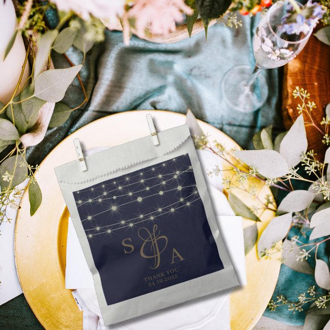 Sachets En Papier Lumières Russe Navy Blue & Gold String (Créateur téléchargé)