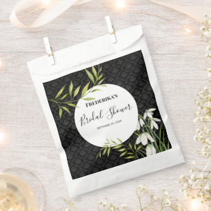 Sachets En Papier Lun de mariage perce-neige blancs et damas de laur