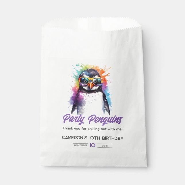 Sachets En Papier Lunettes de soleil Pingouin de fête, anniversaire  (Devant)