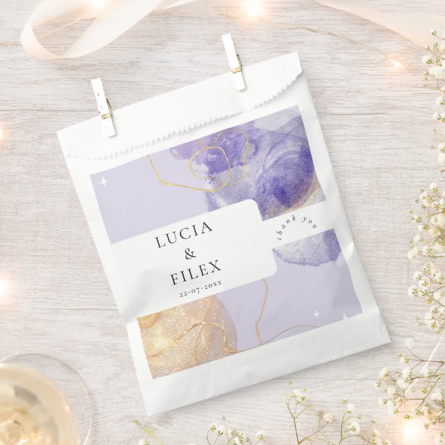 Sachets En Papier Luxe violet et Abstrait doré (Coupé)