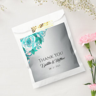 Sachets En Papier Luxueux Roses Aqua sur Silver Elegant