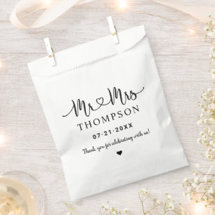 Sachets En Papier M. et Mme Mariage Monogramme Script Black Heart