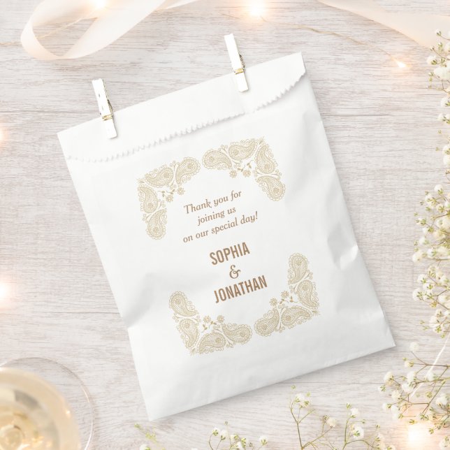 Sachets En Papier Main Rustique tiré Paisley Mariage Merci (Coupé)