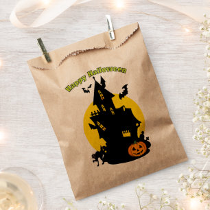 Sachets En Papier Maison hantée avec chauves-souris Happy Halloween 
