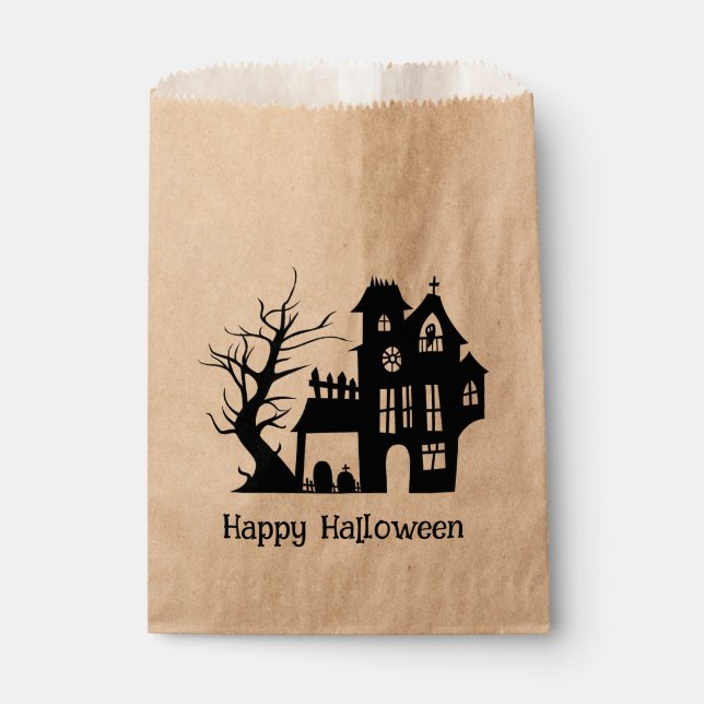 Sachets En Papier Maison hantée éffrayante. Joyeux biscuit Halloween (Devant)