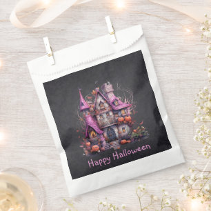 Sachets En Papier Maison hantée rose et grise Joyeux Halloween