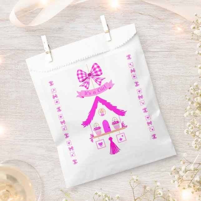 Sachets En Papier Maison rose personnalisée C'est une fille (Coupé)
