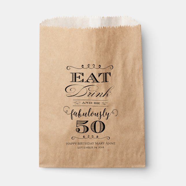Sachets En Papier Mange Boire et être fabulé Cinquante (Devant)