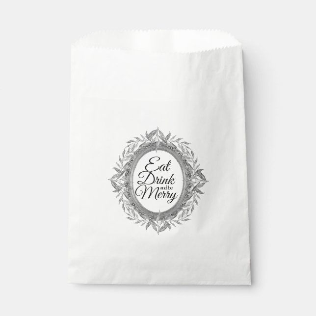 Sachets En Papier Manger Boire Soyez Joyeux Vacances Argent Feuille  (Devant)
