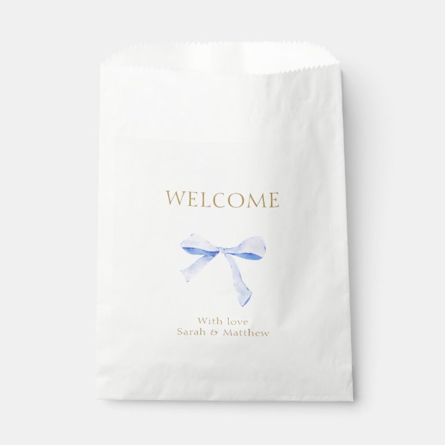 Sachets En Papier Mariage à ruban bleu tendance (Devant)