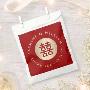 Sachets En Papier Mariage chinois Gold/Red Circle Double Bonheur