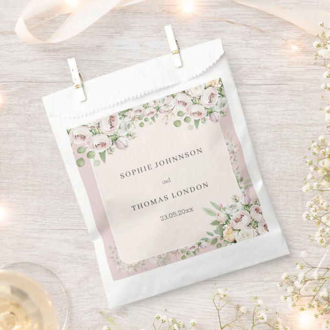Sachets En Papier Mariage d'aquarelle fleurie rose duveteuse (Coupé)