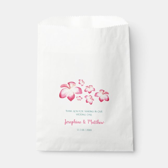 Sachets En Papier Mariage d'aquarelle rose de la Plumeria tropicale (Devant)