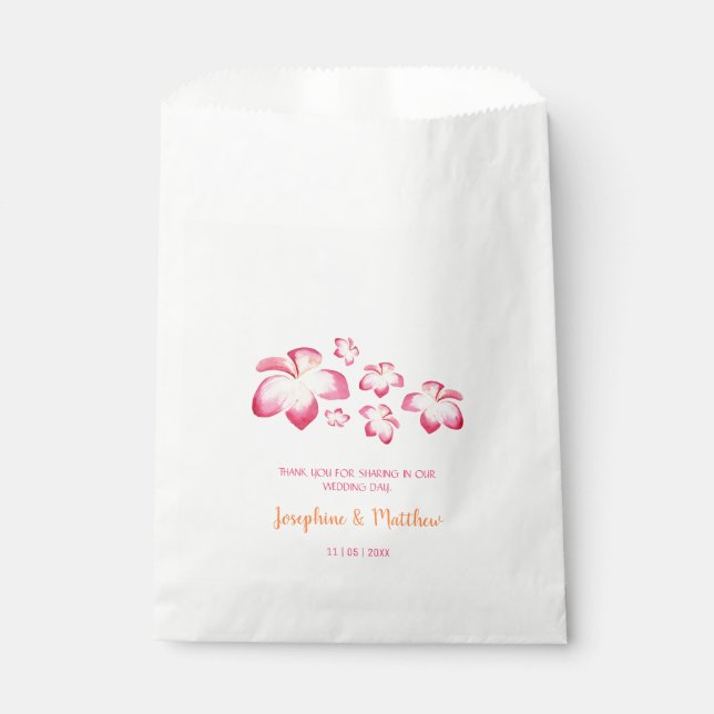 Sachets En Papier Mariage d'aquarelle rose Sunset Plumeria (Devant)