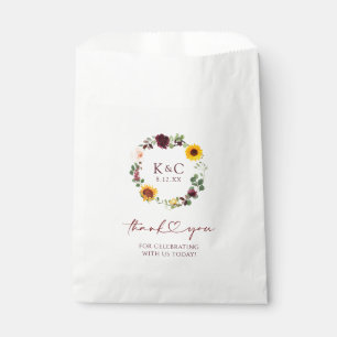 Sachets En Papier Mariage d'automne Tournesol et Roses de Bourgogne