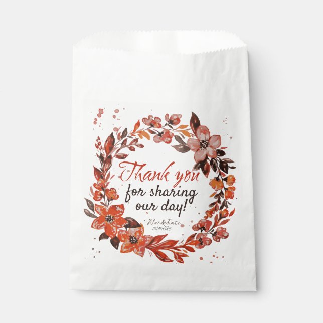 Sachets En Papier Mariage de courge Florale Orange (Devant)