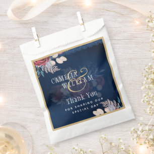 Sachets En Papier Mariage de dentelle florale bleu Bourgogne