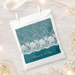 Sachets En Papier Mariage de dentelle turquoise bleu blanc