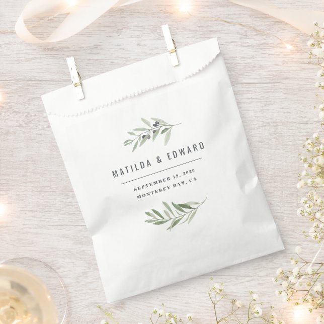 Sachets En Papier Mariage de feuillage minime d'olivier moderne (Coupé)