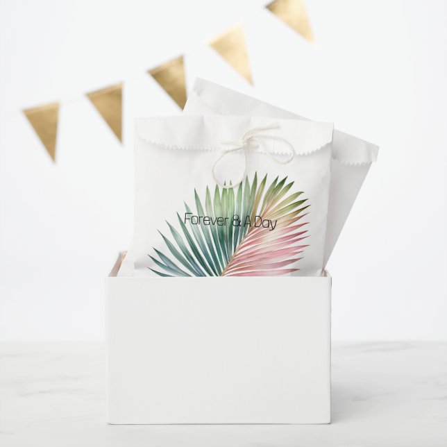 Sachets En Papier Mariage de feuille verte rose tropicale (Fête)