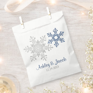 Sachets En Papier Mariage de flocons de neige bleu marine