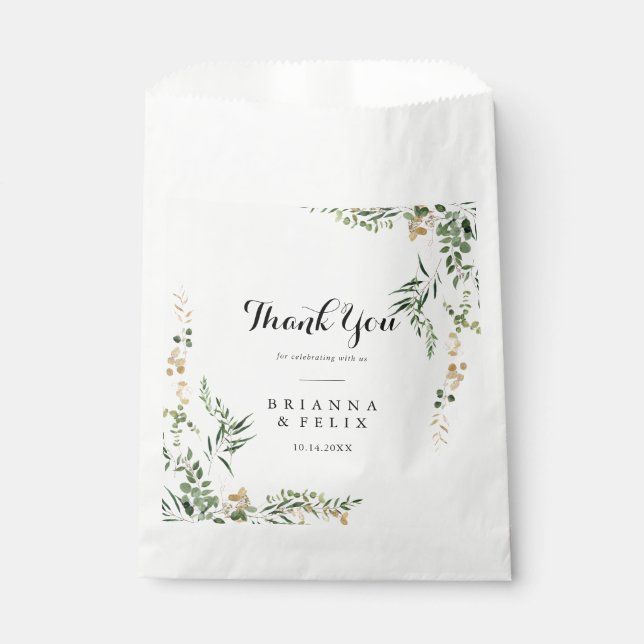 Sachets En Papier Mariage de Merci de feuillage vert Or Tropical (Devant)