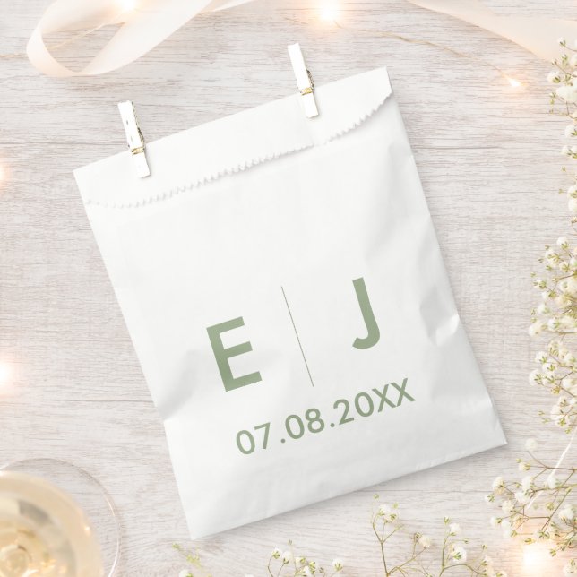 Sachets En Papier Mariage de monogramme vert et blanc Sage (Coupé)