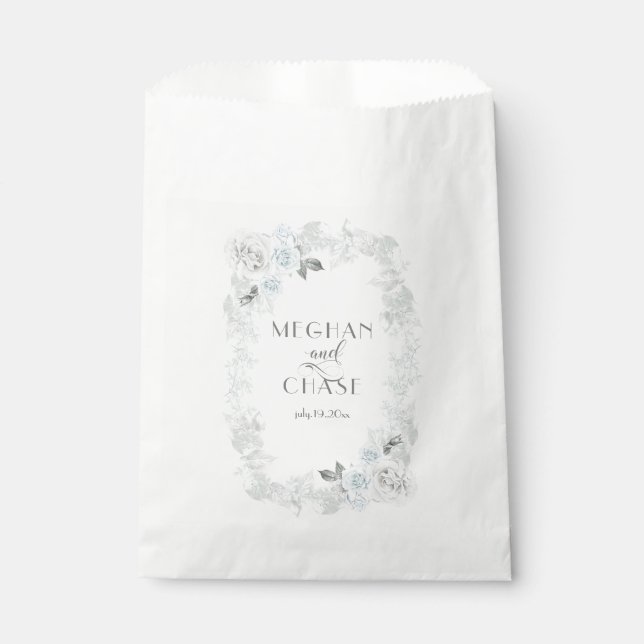 Sachets En Papier Mariage de roses bleu pâle et blanc (Devant)