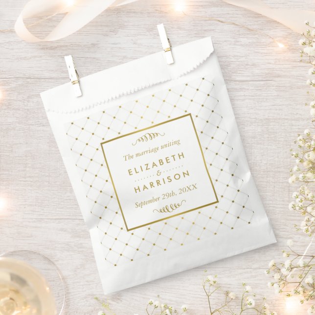 Sachets En Papier Mariage d'effet blanc et or moderne (Coupé)