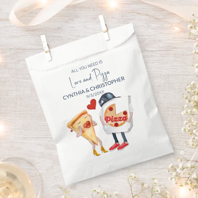 Sachets En Papier Mariage drôle d'amour et de pizza (Coupé)