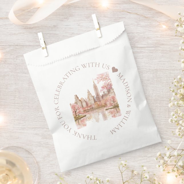 Sachets En Papier Mariage Dusty rose aquarelle NYC personnalisé (Coupé)