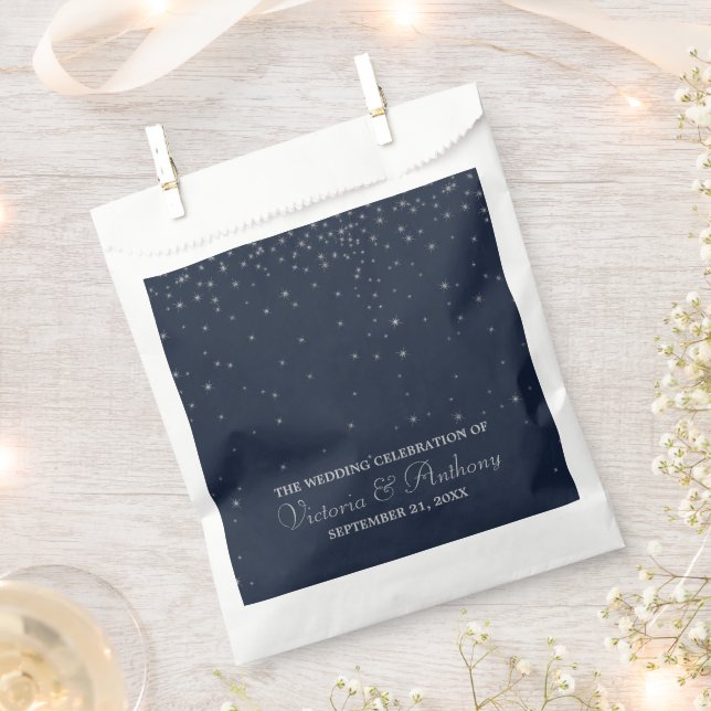 Sachets En Papier Mariage Elegant Marine & Silver Falling Stars (Coupé)