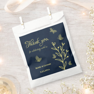 Sachets En Papier Mariage élégant romantique or fleurs marine