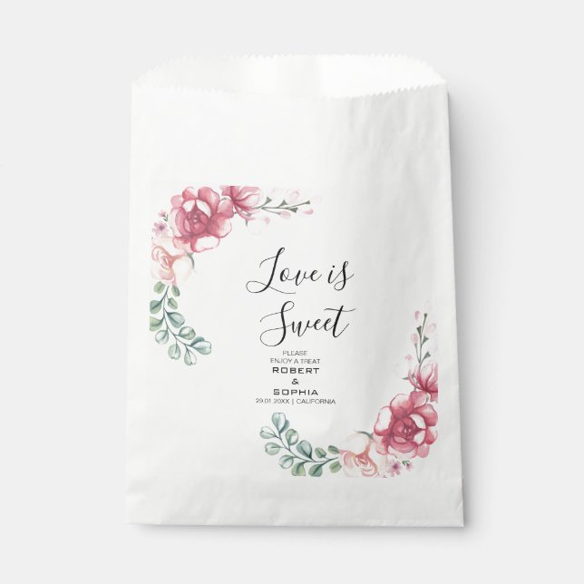 Sachets En Papier Mariage en fleur rose (Devant)