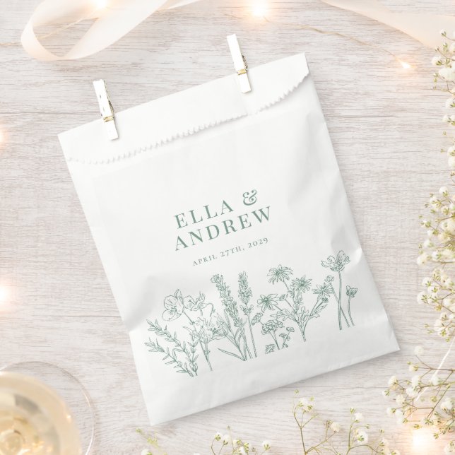 Sachets En Papier Mariage Fleur sauvage de Boho vert printemps (Coupé)