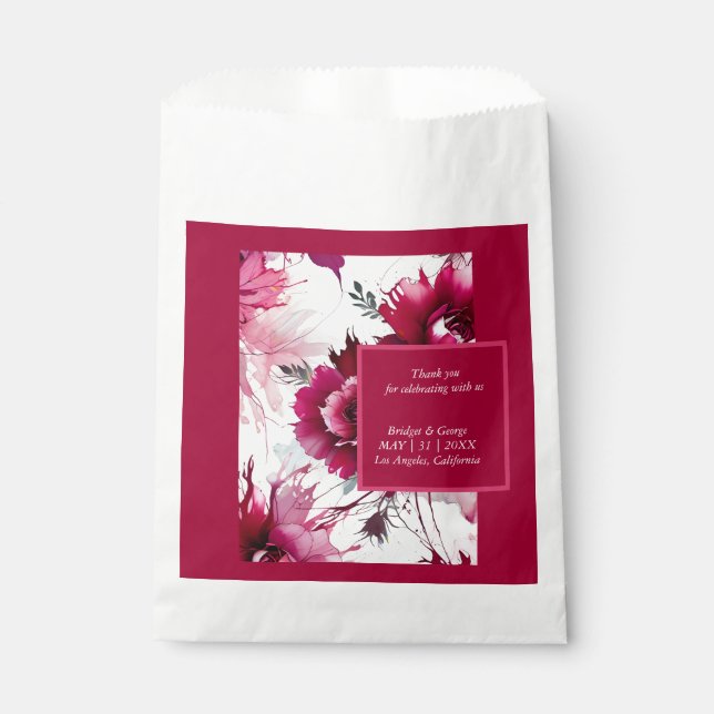 Sachets En Papier mariage fleuri abstrait rose (Devant)