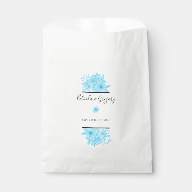 Sachets En Papier Mariage floral à aquarelle bleue (Devant)