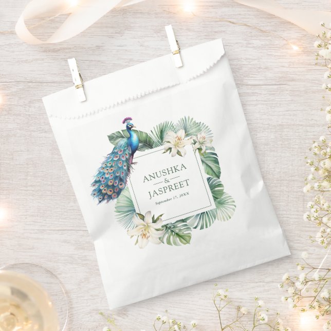 Sachets En Papier Mariage floral de paon indien tropical (Coupé)