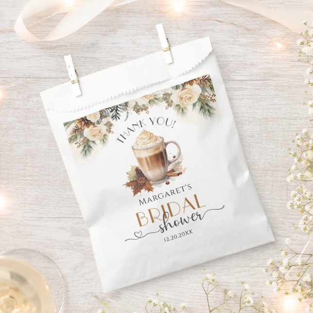Sachets En Papier Mariage Floral d'Hiver Café (Coupé)