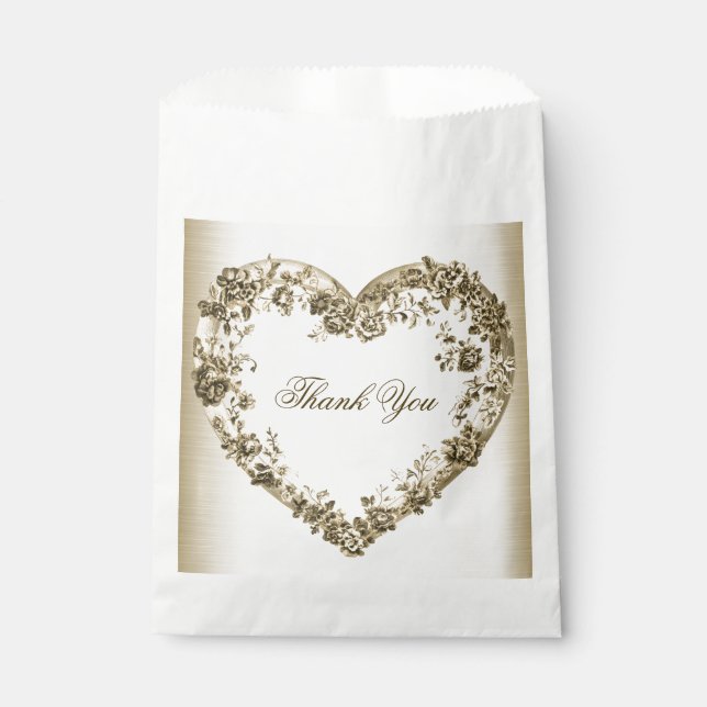 Sachets En Papier Mariage Floral Golden Ornate Heart Frame Élégant (Devant)