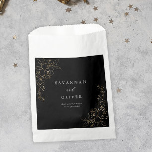Sachets En Papier Mariage Floral Linal Or - Noir
