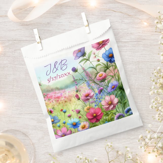 Sachets En Papier Mariage floral personnalisé (Coupé)