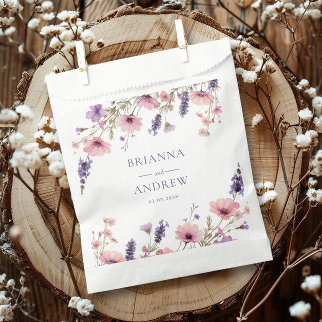 Sachets En Papier Mariage Floral spécifique au client (Customer specific Floral, Pink & Purple, Wedding Favor Bag with your names and date.)