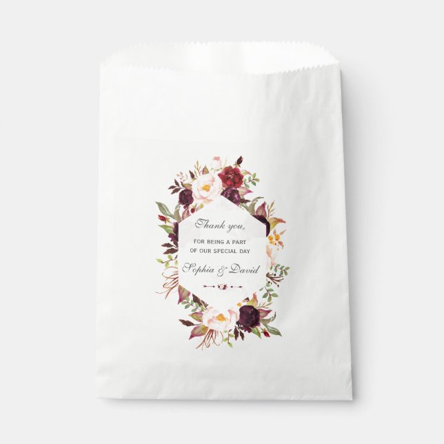 Sachets En Papier Mariage géométrique floral Marsala Bourgogne chic (Devant)