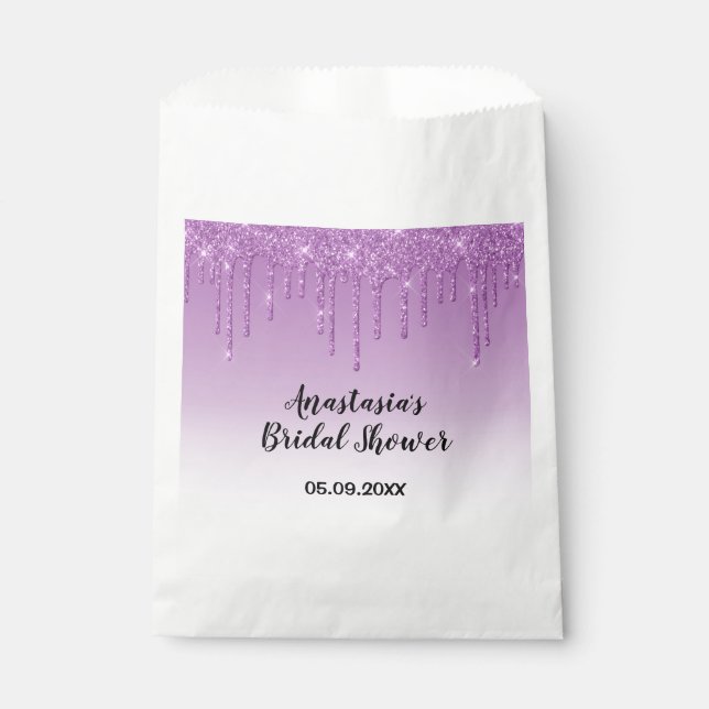 Sachets En Papier Mariage Glamour Fête de Fiançailles Violet Paillet (Devant)