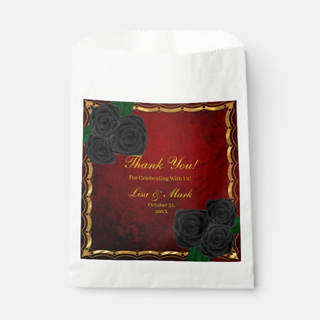 Sachets En Papier Mariage gothique noir Rose sang rouge (Devant)