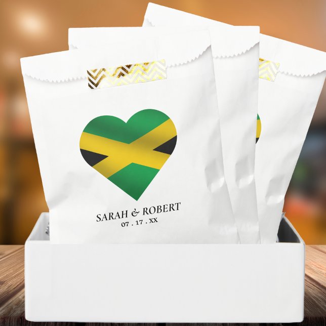 Sachets En Papier Mariage jamaïcain du coeur du drapeau (Jamaica Jamaican Flag Heart Wedding Favor Bag)