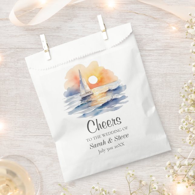 Sachets En Papier Mariage marin de l'aquarelle Sunset Seascape (Coupé)