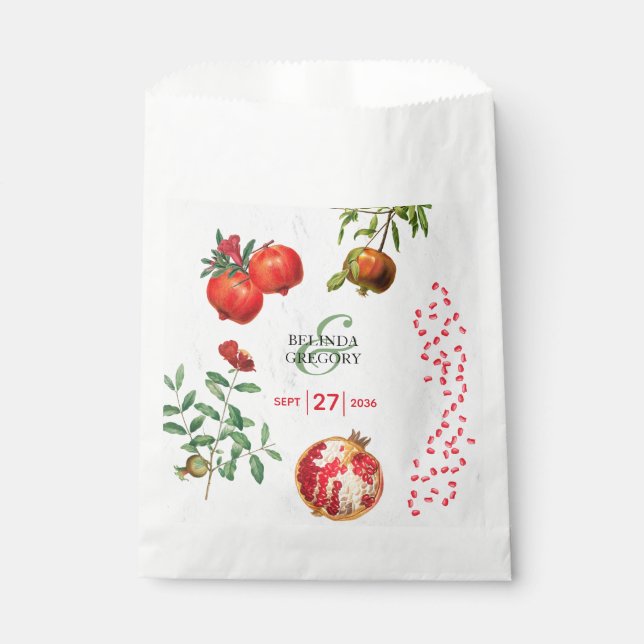 Sachets En Papier Mariage méditerranéen de la grenade rouge (Devant)
